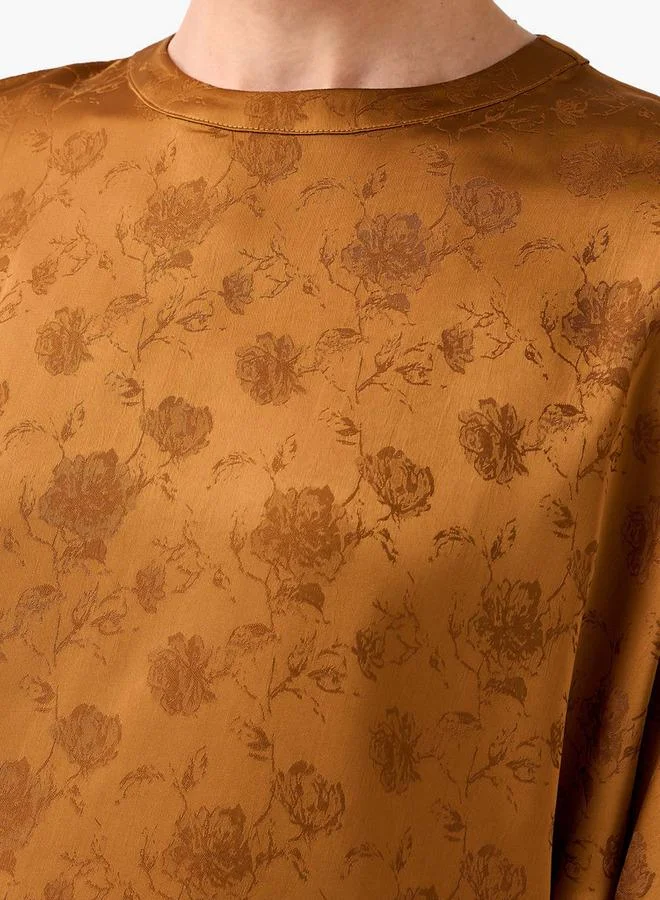 ايكونيك Iconic Jacquard Asymmetric Top with Floral Print